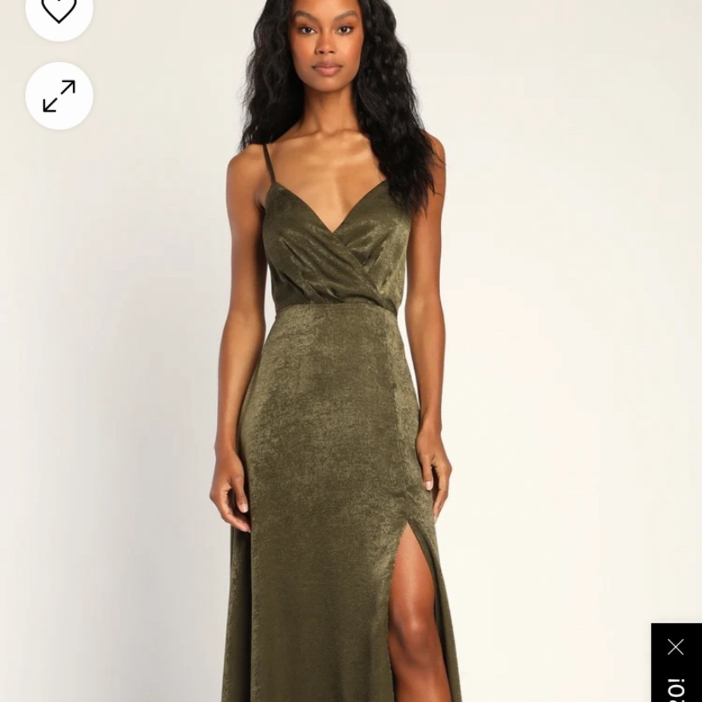 Lulu's Constantine Olive Green Satin dress